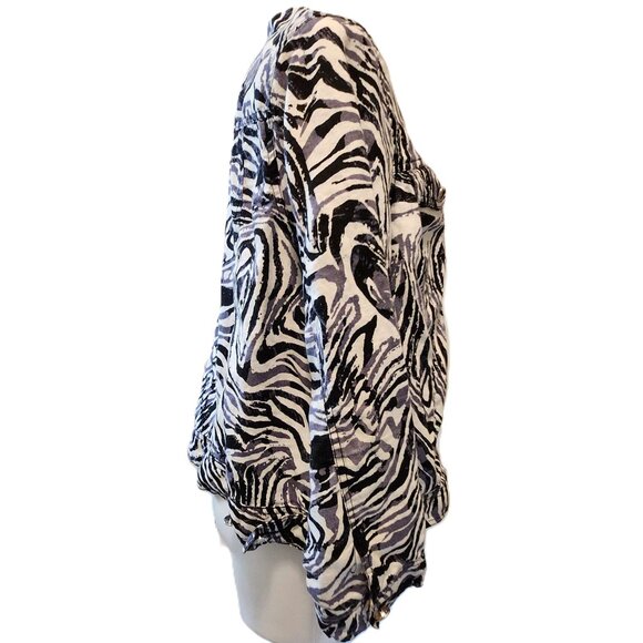 ❤️ 4/$20 Lucy & Laurel Woman jacket Zebra stripe Women's 2X button-up 100% linen - Picture 3 of 11